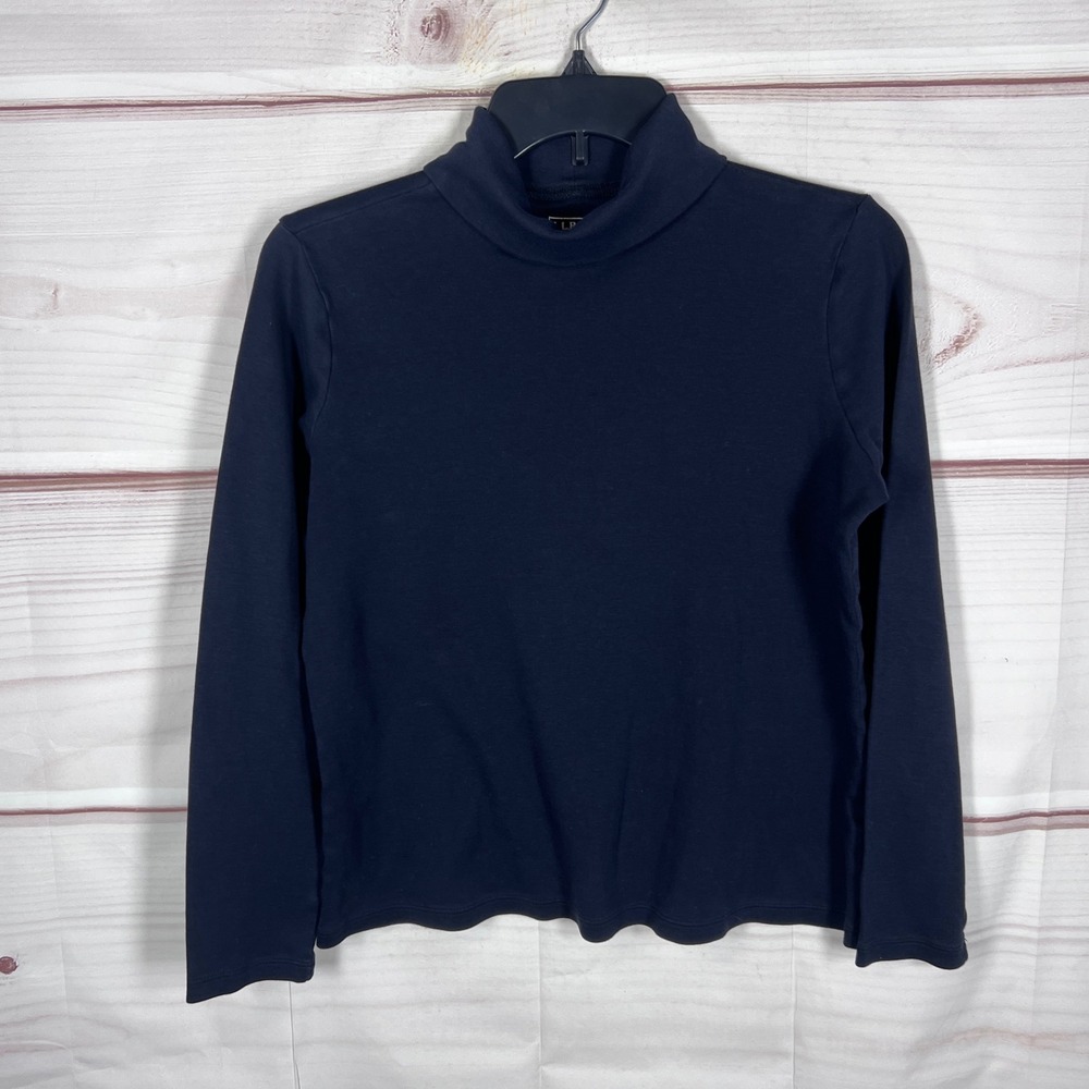 LL Bean Turtleneck Top Womens M Black Supima Cotton Long Sleeve Classic T-Shirt